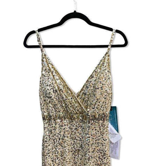 Mac Duggal 5055 Glittering Gold Evening Dress sequin train gown maxi mermaid 8 - Picture 7 of 11